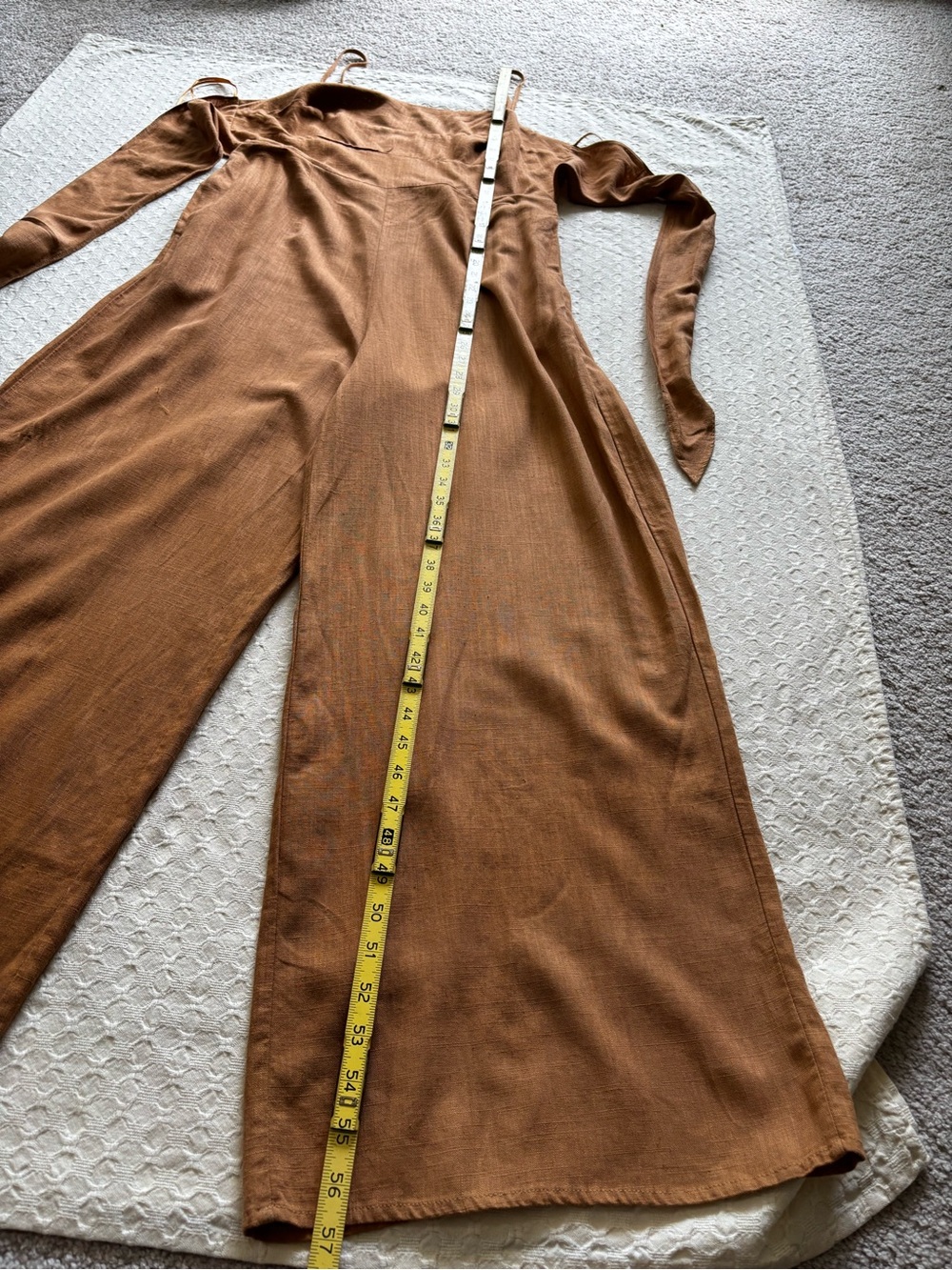 Back-Tie Wide-Leg Jumpsuit in Camel - Picture 8 of 16